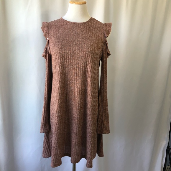 Alya Dresses & Skirts - Alya Pink Black Ribbed Cold Shoulder Dress Medium